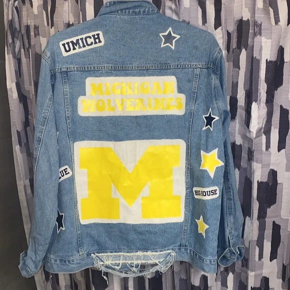 Michigan Wolverines Customized Oversized Jean Jacket - Picture 1 of 3